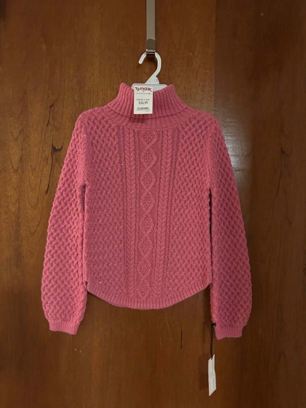T.J.Maxx Rose Pink Cable Knit Turtleneck Sweater